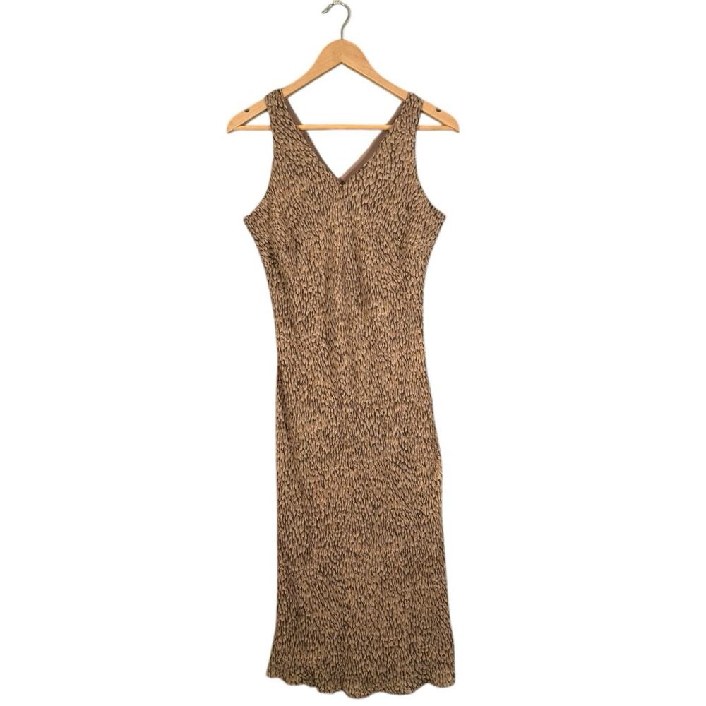 Ann Taylor 100% Silk Midi Dress Size 8 Neutral Print Sleeveless Classic Office - Picture 6 of 10